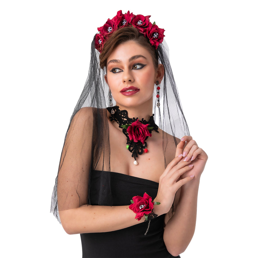 Women's Day of the Dead Halloween Costume Accessory Set