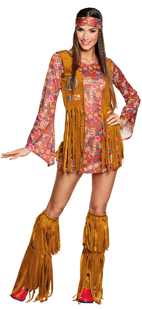 Ladies Peace Hippy Fancy Dress 60s 70s Hippie Groovy Costume