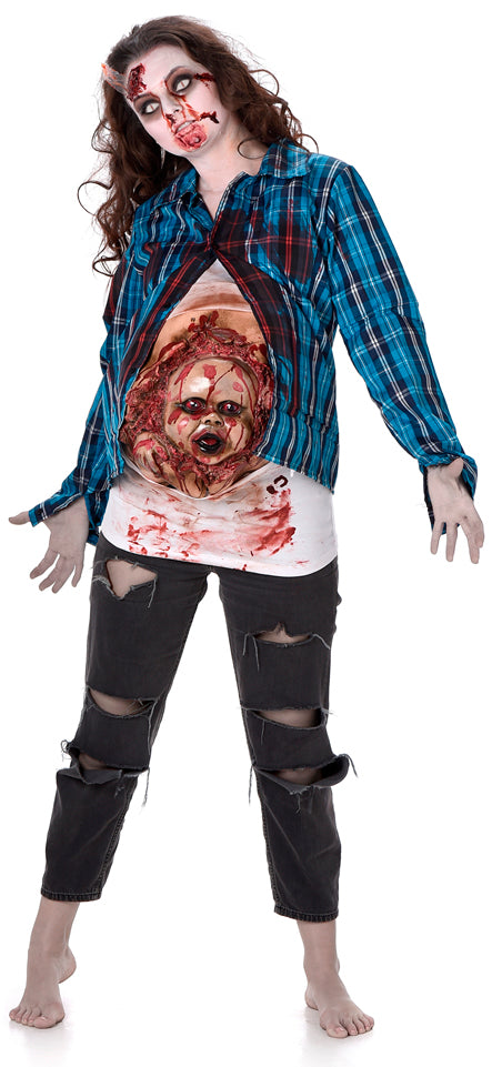 Terrifying Deluxe Pregnant Zombie Baby Face Ladies Costume