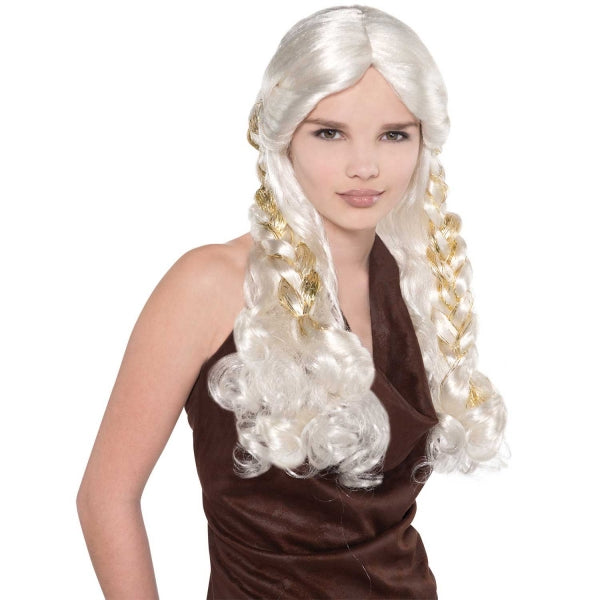 Ladies Blonde Braid Wig Fancy Dress Daenerys Costume Accessory