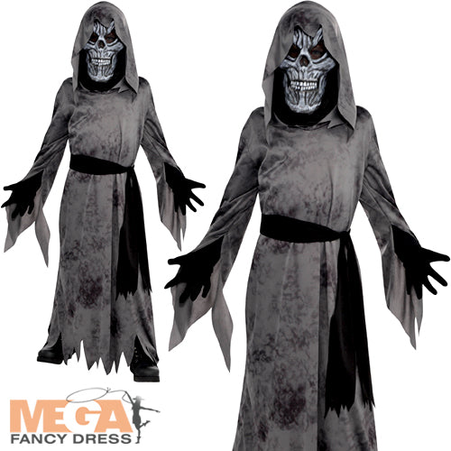 Boys Ghastly Ghost Skeleton Ghoul Halloween Fancy Dress Costume