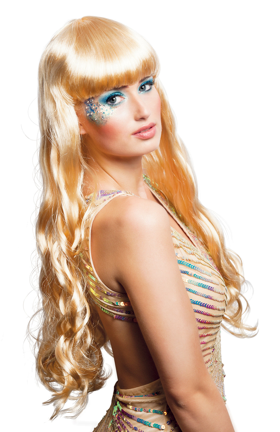 Ladies Long Blonde Mermaid Wig Fairy Tale Oceana Accessory