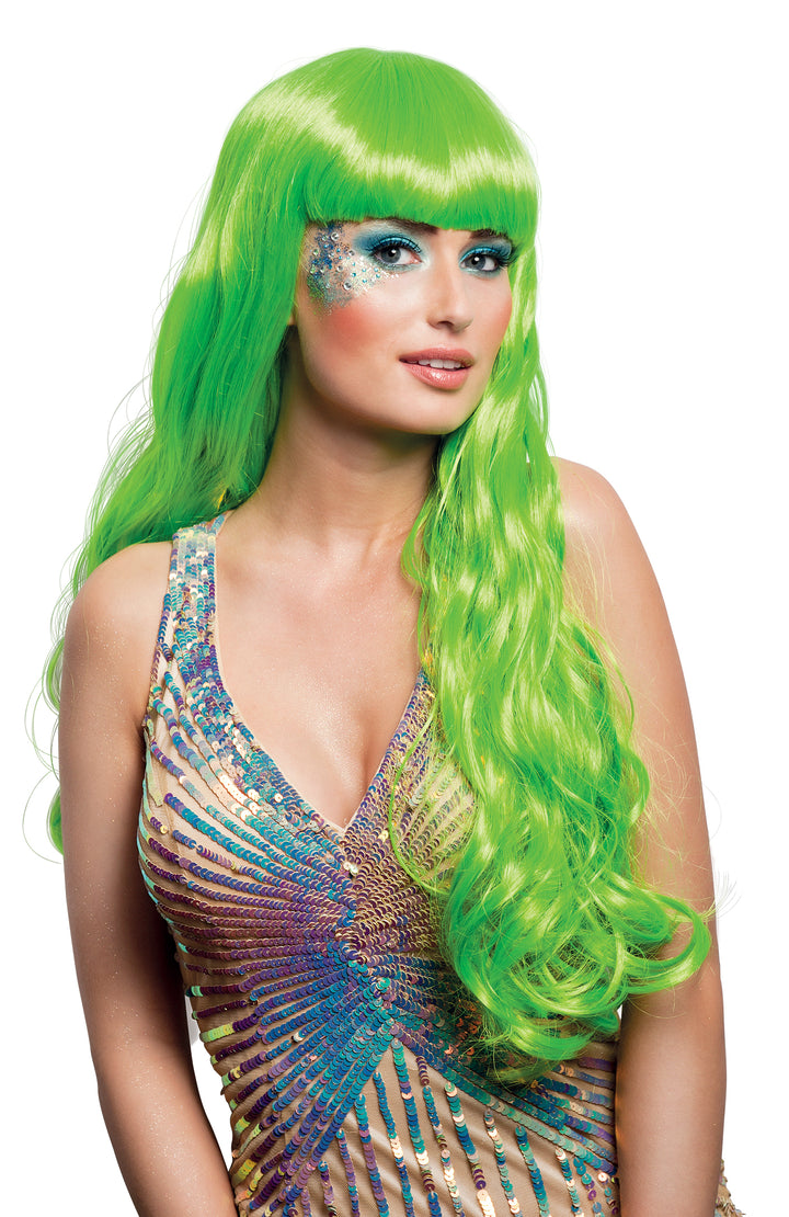 Ladies Long Green Oceana Wig Mermaid Fairy Tale Fancy Dress Costume Accessory