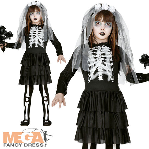 Girls Skeleton Bride Spooky Skull Halloween Costume