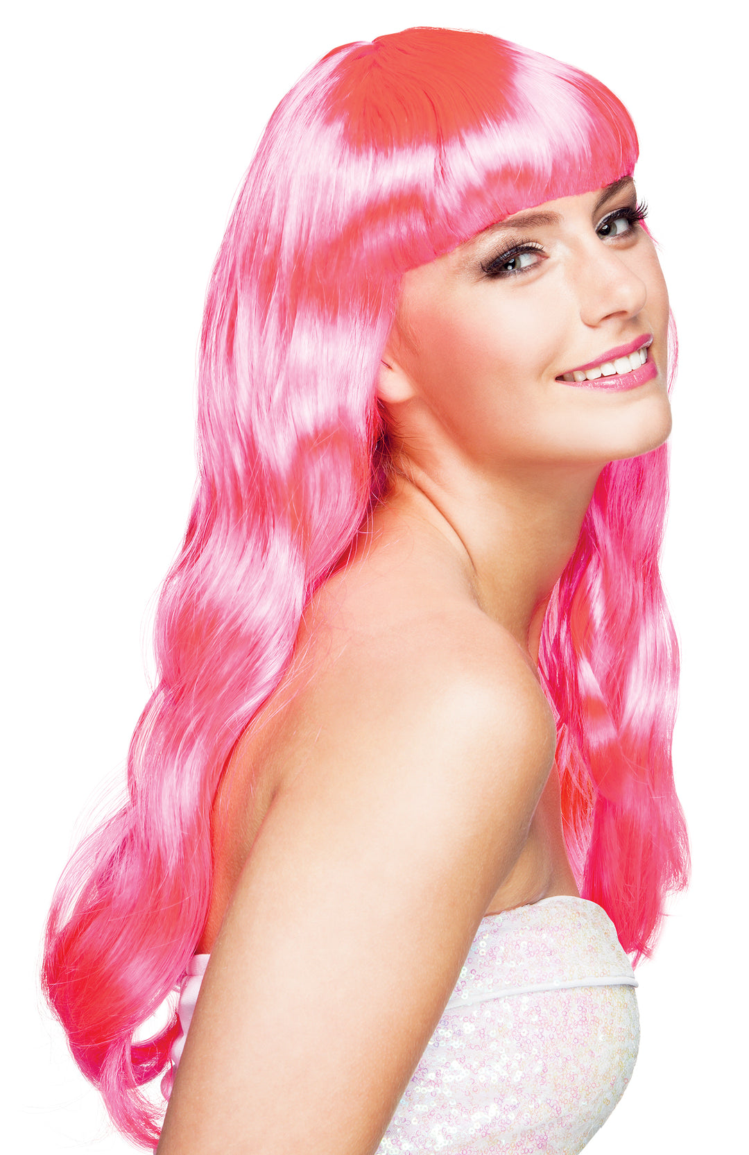 Ladies Long Hot Pink Chique Wig Celebrity Costume Accessory