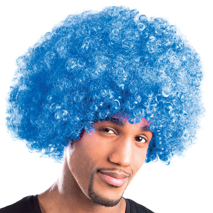 Adults 70s Blue Afro Wig Groovy Disco Fancy Dress Costume Accessory
