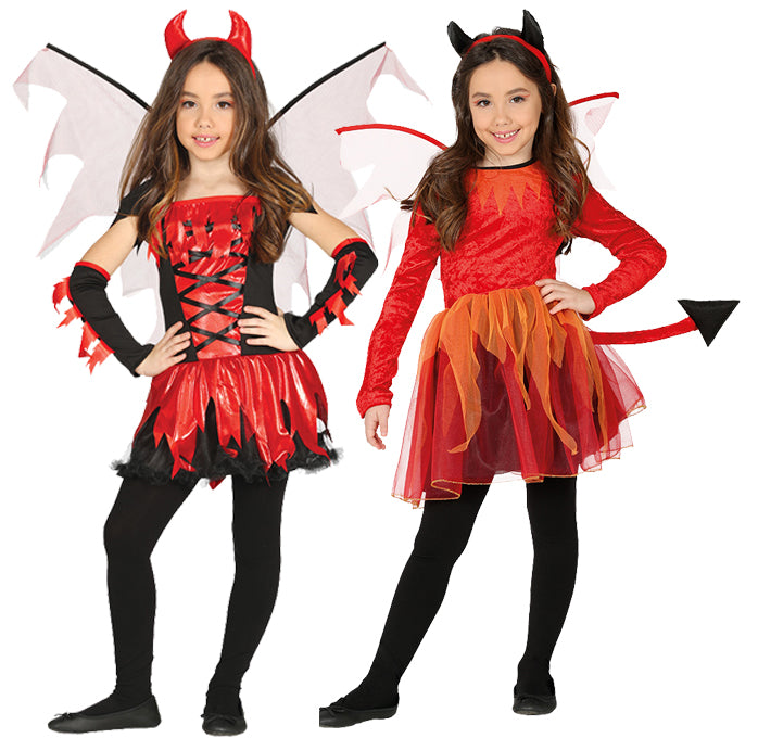 Girls Fire Devil Hell Halloween Horror Costume + Wings