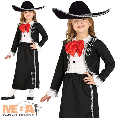 Girls Traditional Mexican Singer Band Mariachi Fancy Dress Costume