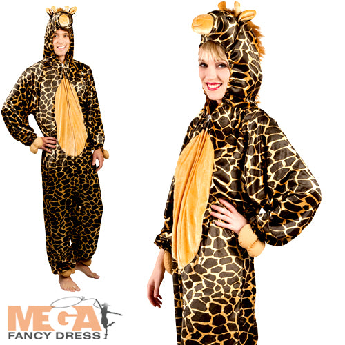 Adults Giraffe Jumpsuit Animal Safari Book Week Fancy Dress Costume
