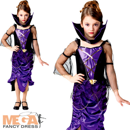 Girls Gothic Vampiress Halloween Vampire Fancy Dress Costume