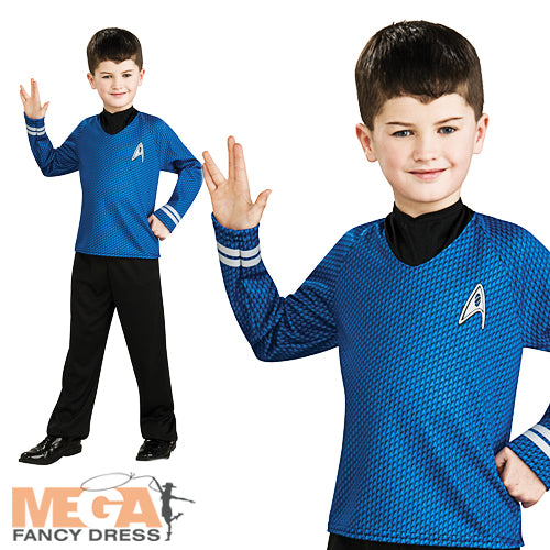 Boys Space Movie Star Trek Spock Blue Shirt Fancy Dress Costume