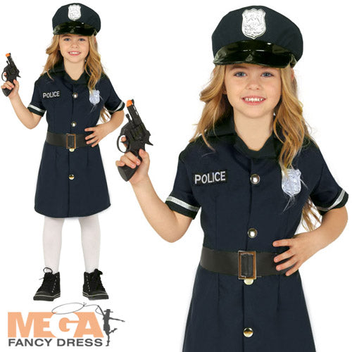 Girls Policewoman Cop Uniform Police Officer Fancy Dress Book Day Costume
