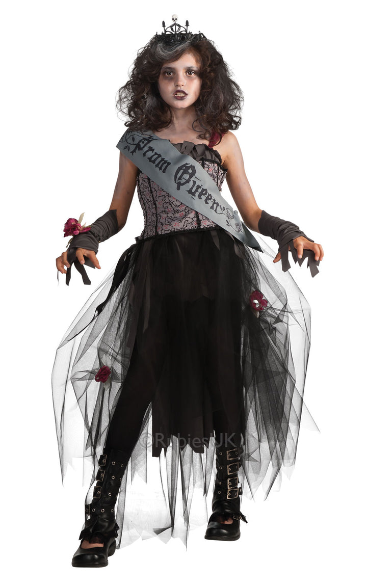 Girls Goth Prom Queen Zombie Fancy Dress Halloween Vampire Costume