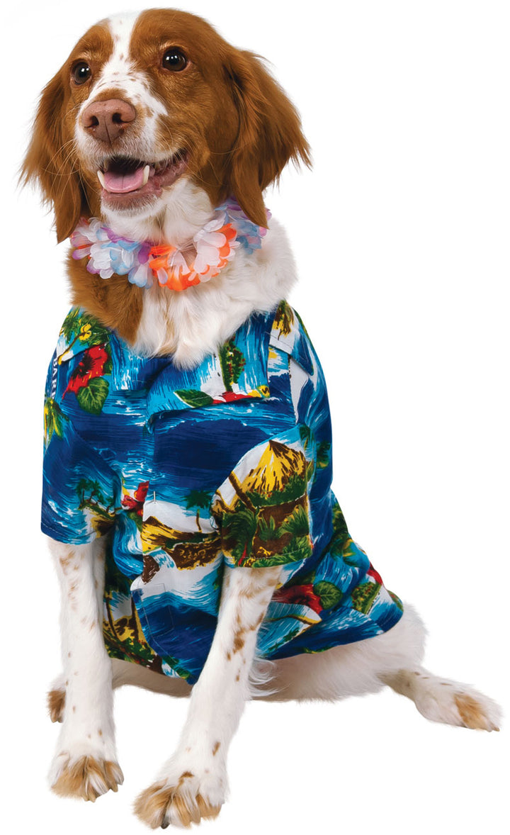 Dog Hawaiian Shirt Tropical Hula Luau Fancy Dress Costume + Lei