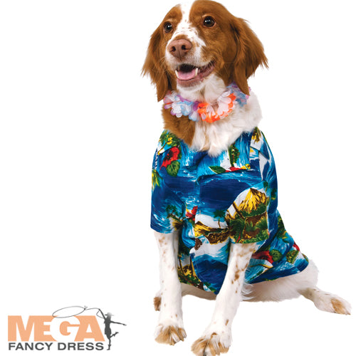 Dog Hawaiian Shirt Tropical Hula Luau Fancy Dress Costume + Lei