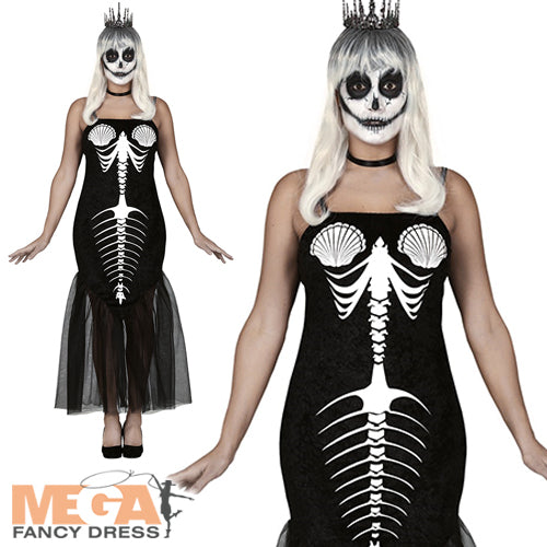 Ladies Skull Mermaid Halloween Skeleton Fairy Tale Horror Costume