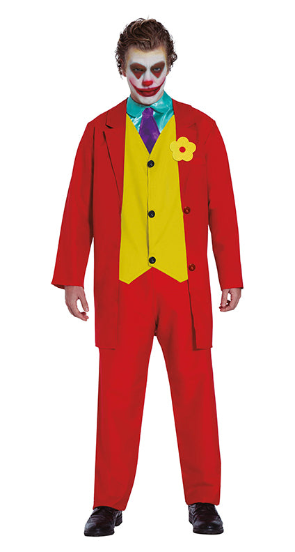 Men's Mr Smile Joker Clown Comic Book Villain Halloween Fancy Dress Costume