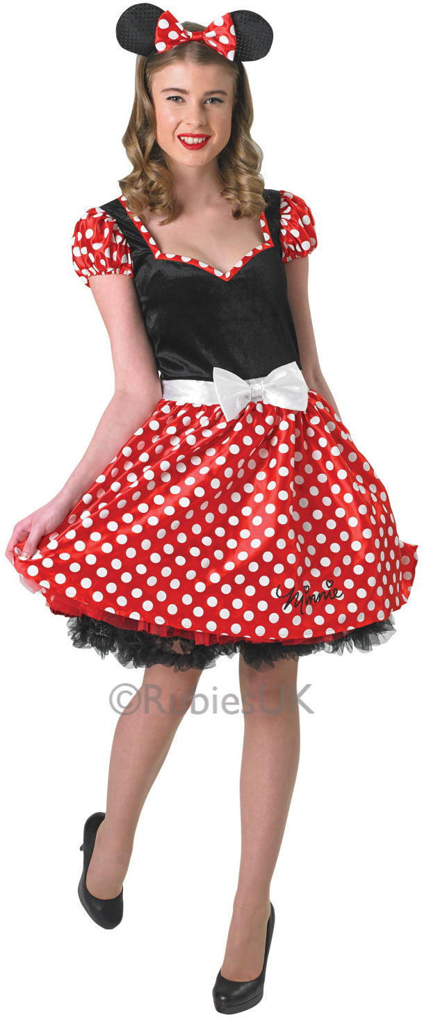Ladies Minnie Mouse + Ears Fancy Dress Disney Character Costume