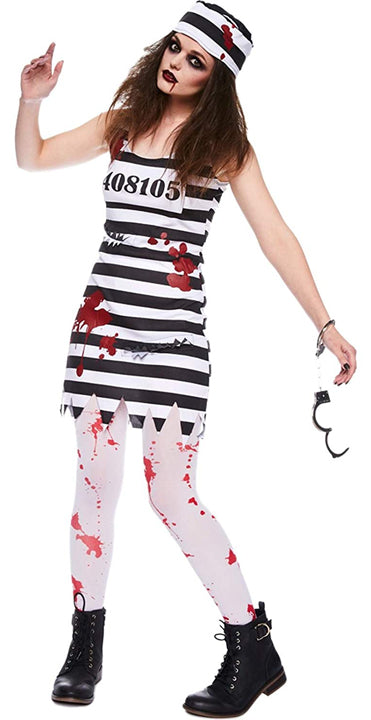 Ladies Zombie Convict Halloween Prisoner Costume