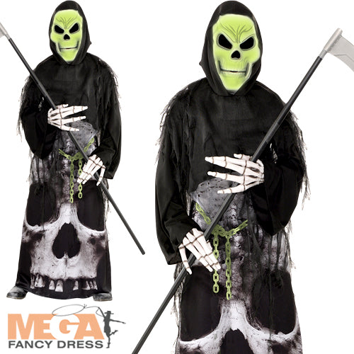 Boys Chained Phantom Halloween Reaper Skeleton Costume