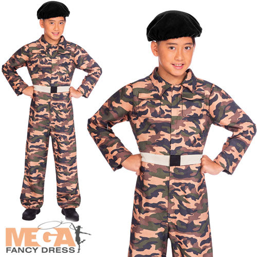 Boys Camo Soldier Fancy Dress Military Army Forces Uniform Costume