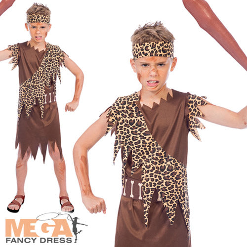 Boys Cave Boy Stone Age Caveman Fancy Dress Costume