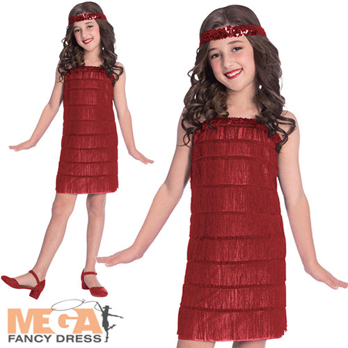 Girls 20s Red Flapper 1920s Charleston Gatsby Fancy Dress Costume