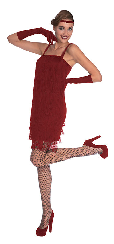 Ladies 20s Red Flapper Fancy Dress 1920s Charleston Gatsby Costume