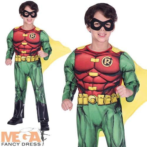 Boys Batman Comic Book Classic Robin Superhero Fancy Dress Costume