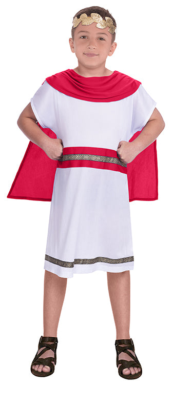 Boys Ancient Roman Greek God Red Caesar Toga Fancy Dress Costume