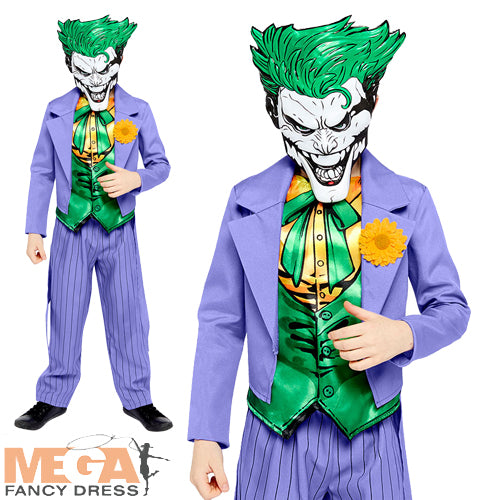 Boys Batman Joker Comic Halloween Fancy Dress Costume with Mask