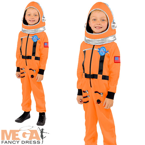 Kids Orange Space Suit Astronaut Uniform Spaceman Fancy Dress Costume