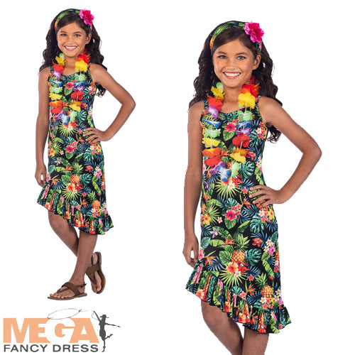 Girls Black Hawaii Dress Tropical Costume