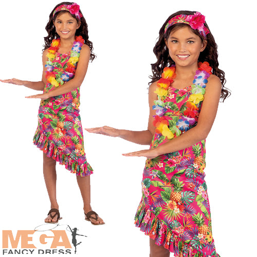 Girls Pink Hawaii Hula Hawaiian Dress Costume