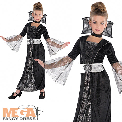 Girls Dark Countess Vampiress Halloween Vampire Fancy Dress Costume