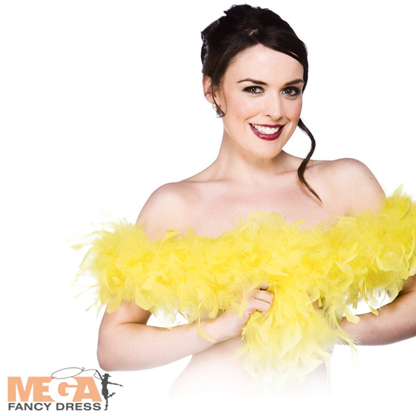 Ladies Yellow Feather Boa 1920s Flapper Burlesque Fancy Dress Costume