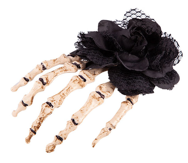 Skeleton Rose Hair Clip Halloween Accessory