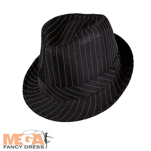 Black Pinstripe Fedora Hat Vintage Costume Accessory