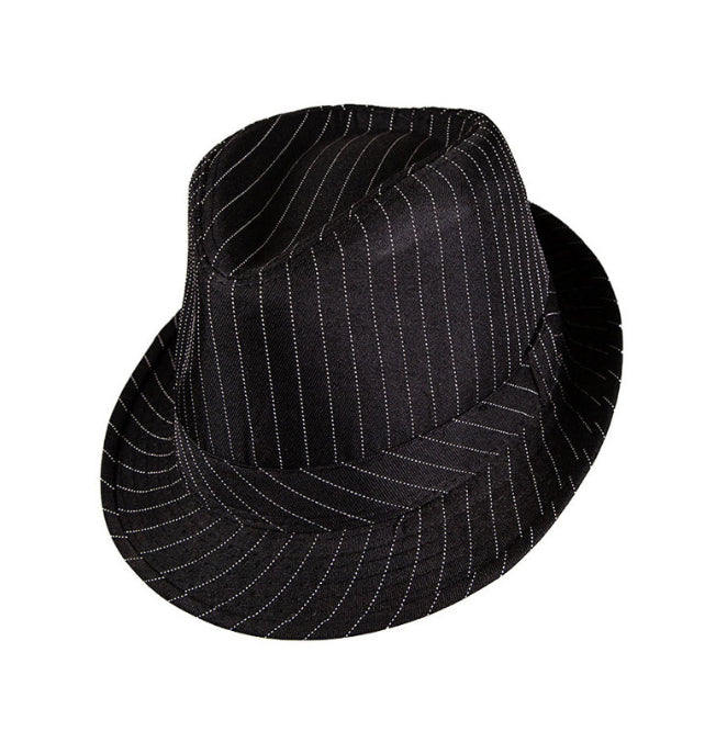 Black Pinstripe Fedora Hat Vintage Costume Accessory