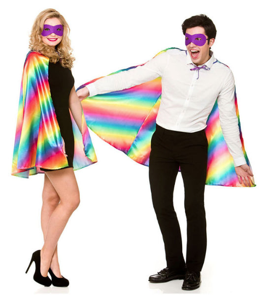 Rainbow Superhero Cape & Mask Colorful Costume Accessory