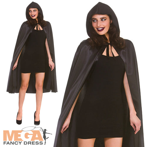 Ladies Halloween Deluxe Satin Hooded Cape Fancy Dress Costume Accessory