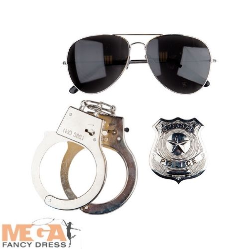 Police Handcuffs, Badge & Shades Costume Accessory Set