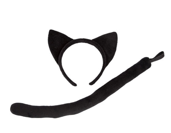 Black Cat Ears + Tail Animal Accessory