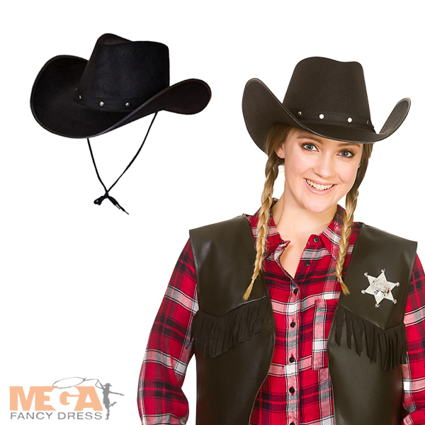 Black Texan Cowboy Hat Western Costume Accessory