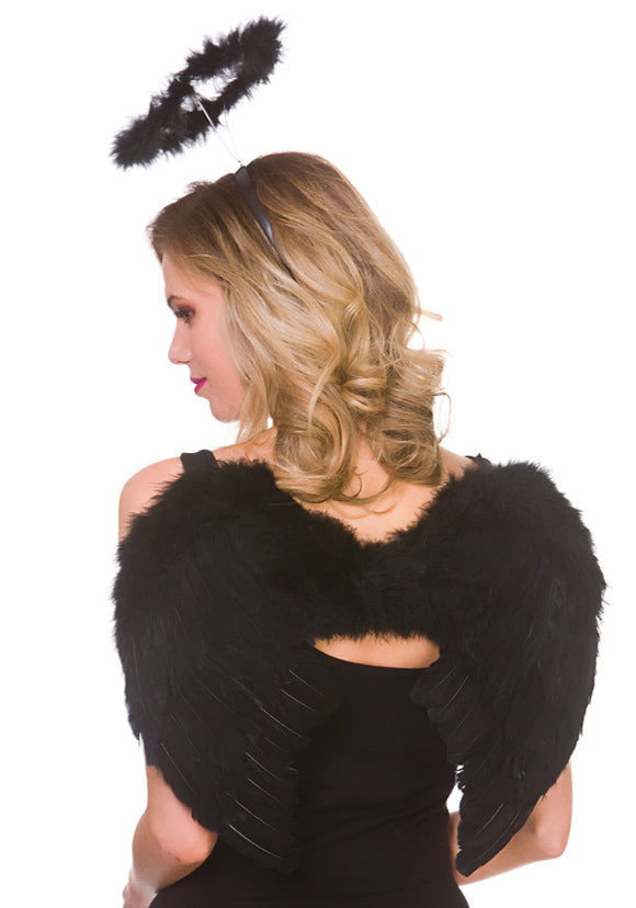 Black Feather Wings & Halo Set Angel Accessory