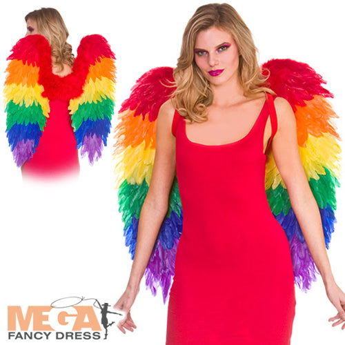 Large Rainbow Feather Wings Fantasy Costume Accessory