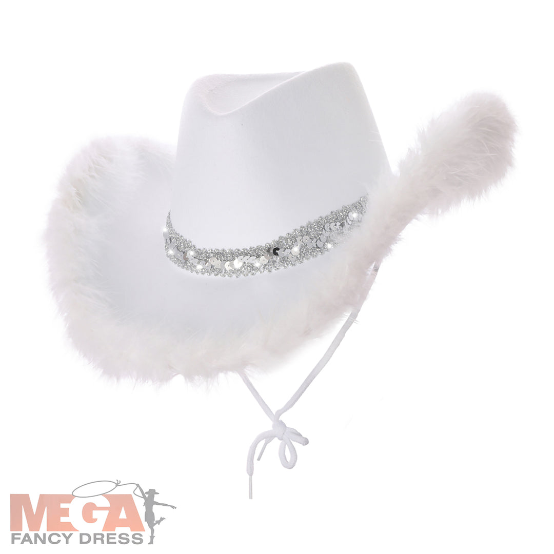 White Cowboy Hat Feathers / Sequins