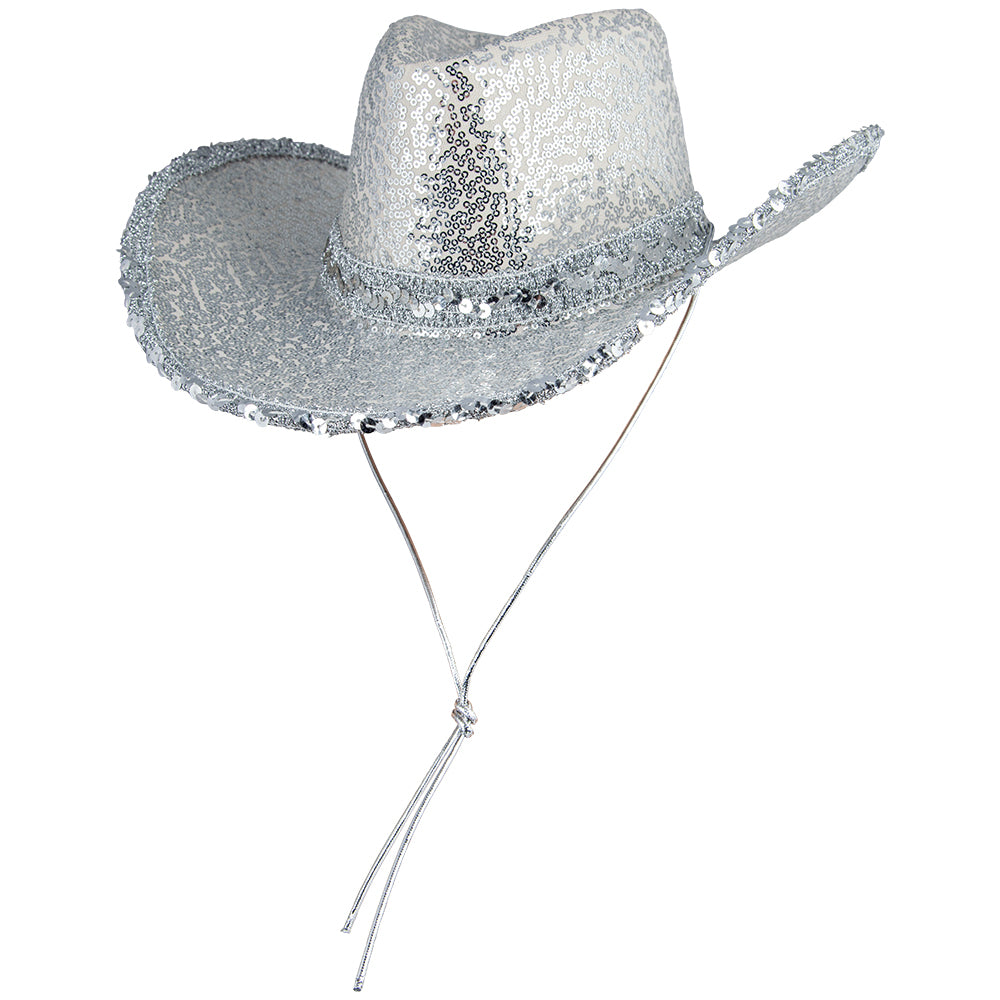 Mens Silver Sequins Cowboy Hat Hen Night Festival