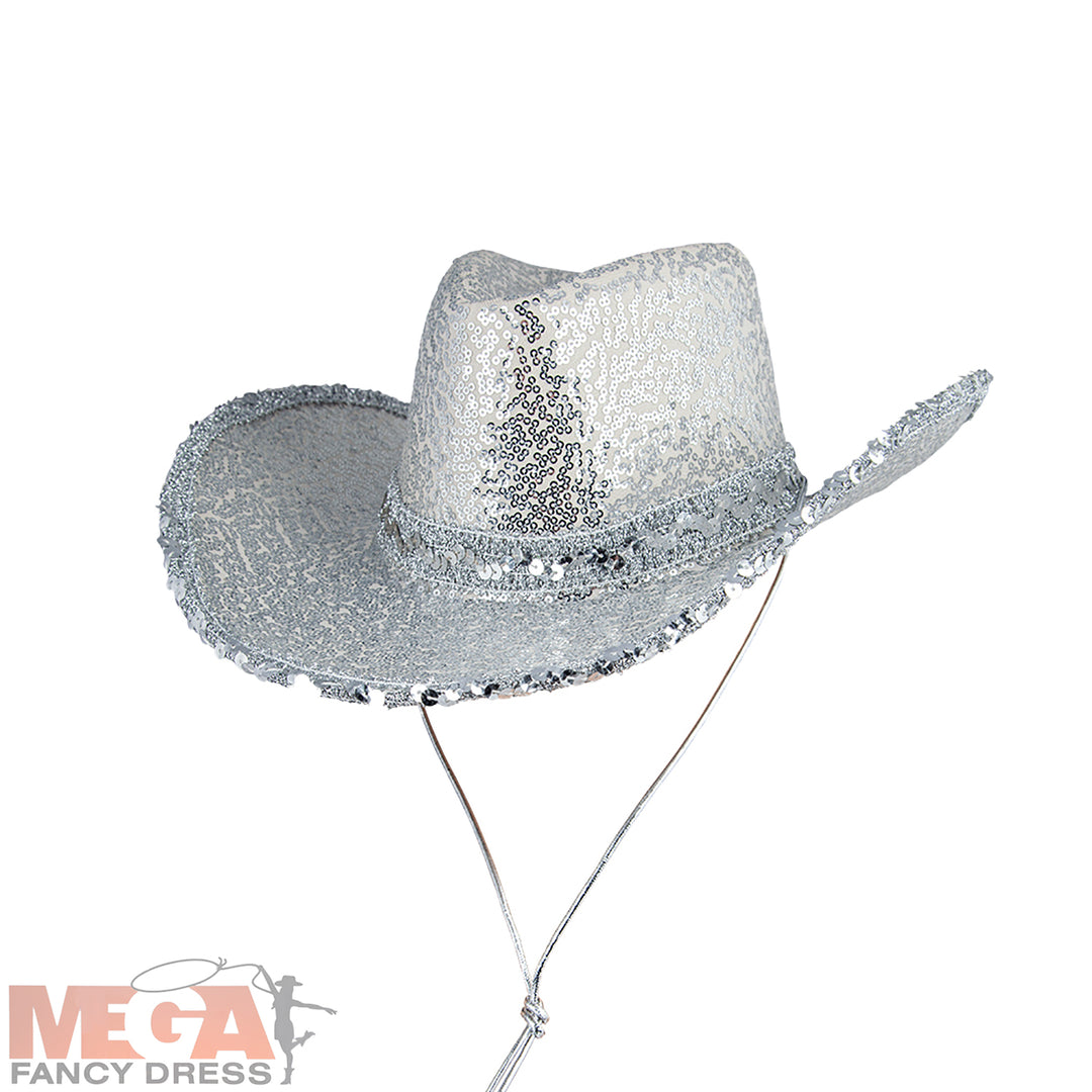 Mens Silver Sequins Cowboy Hat Hen Night Festival