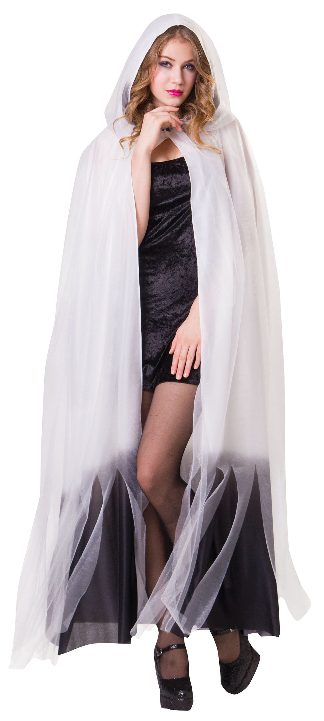 White Hooded Cape with Black Ombre Costume Accessory